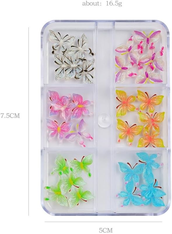 6 encantos de uñas en caja de 36 rejillas 3D para decoración de uñas, dijes de resina de color acrílico, blanco, rosa, negro, amarillo, verde,