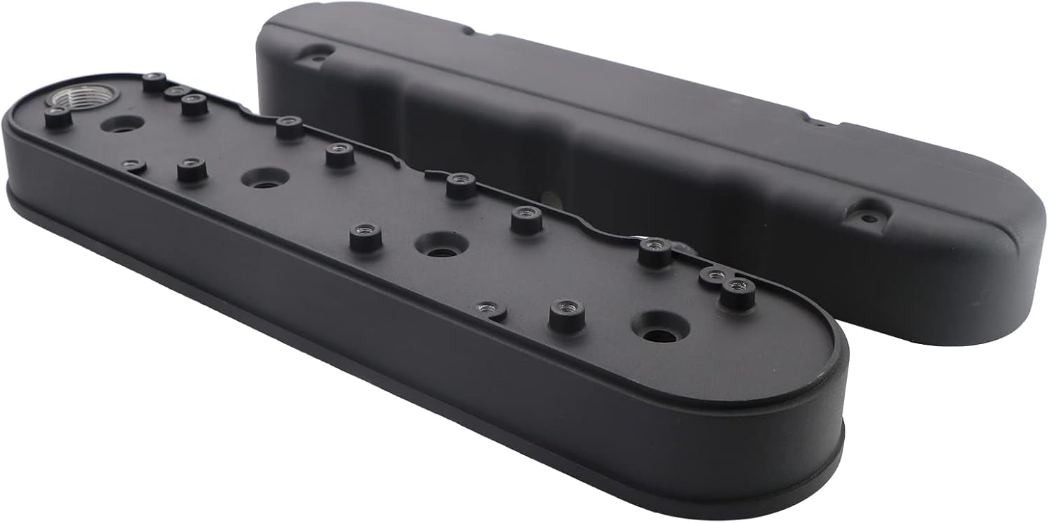 LS – Cubiertas de válvula de aluminio fundido liso con soportes de bobina y cubiertas compatibles con Che-vy Small Block SB V8 293 325 376 427, negro