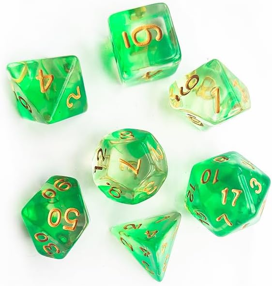 Green Venom – Juego de 7 dados poliédricos para DND, accesorios COC, mazmorras y dragones, juegos de rol, MTG, TTRPGs, dados del sistema D20 (verde