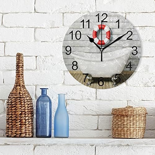 ZOEO Reloj de pared para bañera, de madera, vintage, de 10 pulgadas, redondo, silencioso, sin tictac, funciona con pilas, decoración de cuarzo para