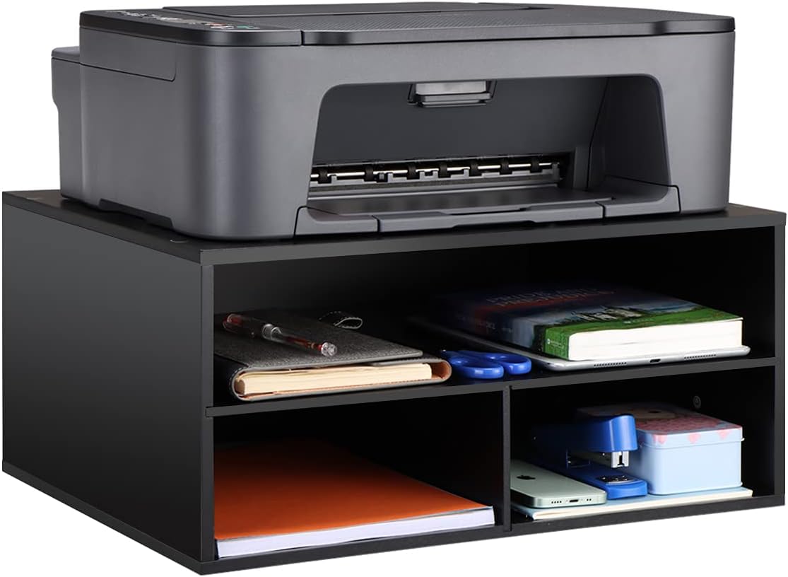 eMerit – Estantería de pie para impresora con organizador de papel de escritorio de madera para el hogaroficina, elevador de impresora, 2 neumáticos