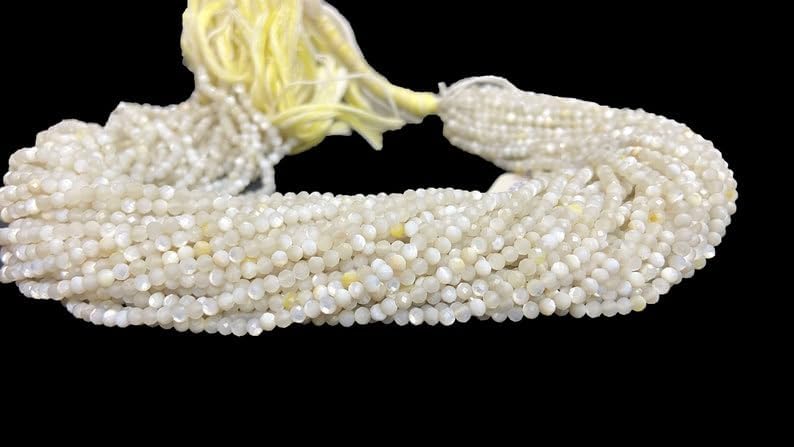 Cuentas facetadas de nácar natural de 0.118 pulgadas (0.118 in), 13 pulgadas de largo, cuentas de piedras preciosas para collar y pulsera