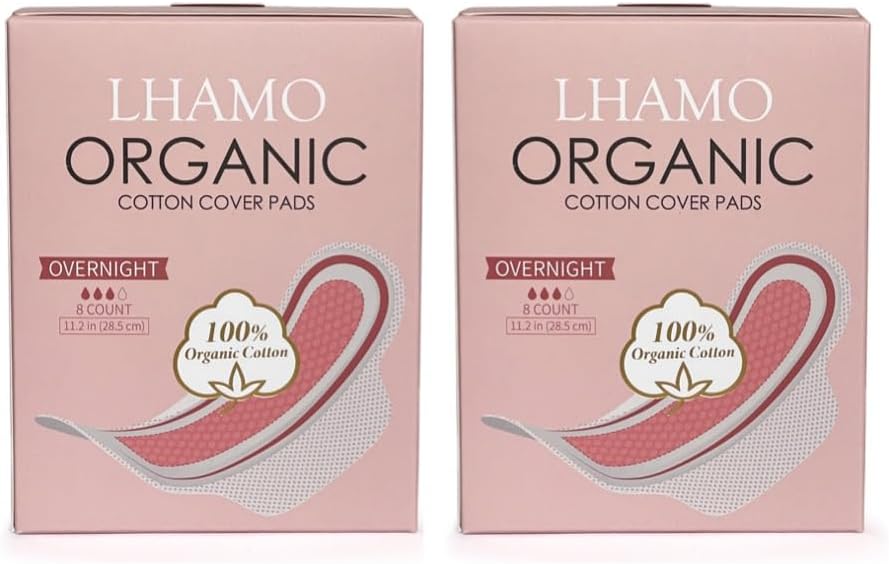 Lhamo Almohadillas con funda de algodón orgánico – Absorbencia, material compostable, productos menstruales y de período, servilleta sanitaria
