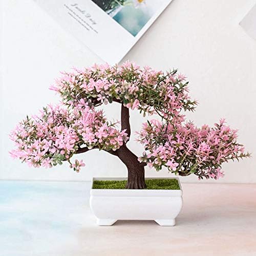 AIDNTBEO Planta artificial falsa Bonsái en maceta, árbol de pino de simulación para decoración del hogar y oficina, color rosa