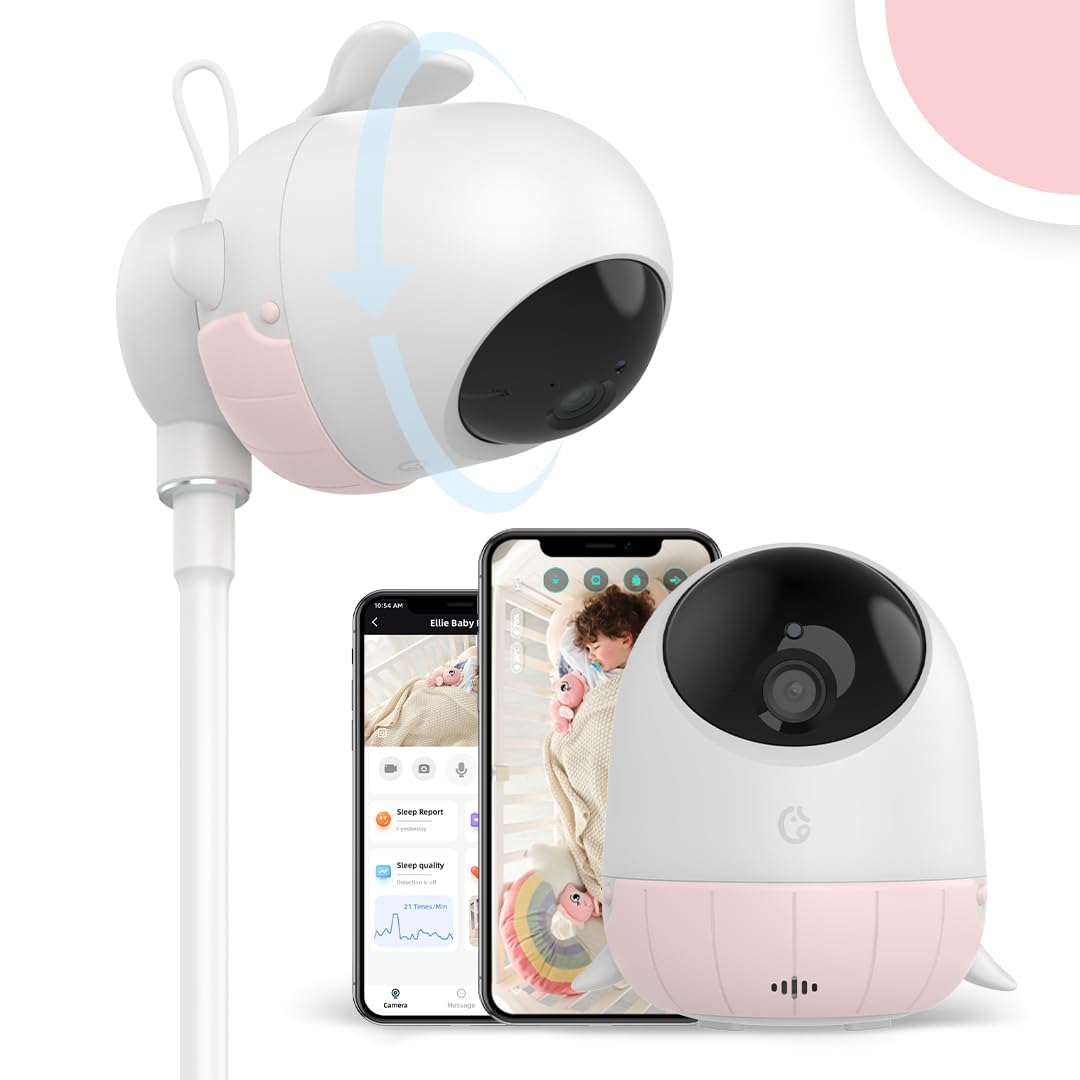 Monitor de bebé Ellie, alerta facial cubierta, detección de respiración, canción de cuna calmante automática de llanto, audio bidireccional, valla