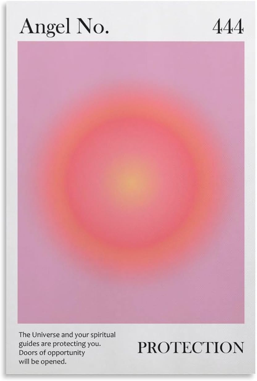 Póster de ángel con el número 444 impreso, color rosa, protección espiritual para el hogar, ley de atracción, manifiesto, póster de lienzo para