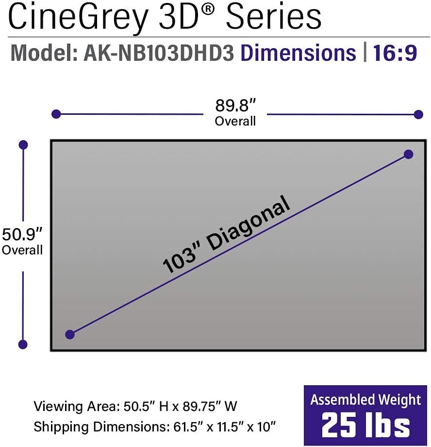 Akia Screens ALR Projector Screen 103 inch 169 4K Standard Throw Projection, High Contrast, Ceiling Ambient Light Rejecting Screen, Edge Free Fixed