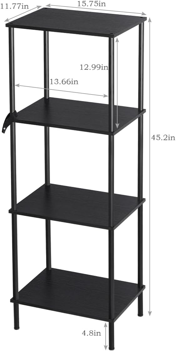 melos Estantería de 4 niveles, estantería clásicamente alta, organizador de almacenamiento, estante moderno para dormitorio, sala de estar y oficina