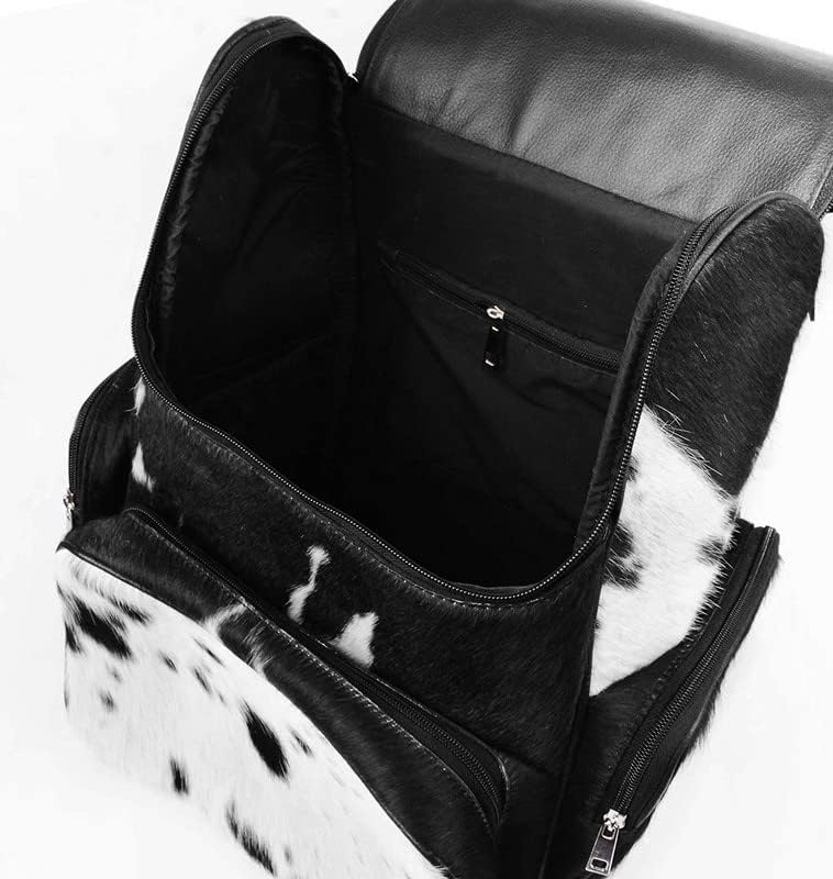 LP-FACON Piel de vaca Imprimir Piel Cuero Pañal Mochila MochilaMochila Viaje Bolso De Hombro NegroMarrón, Mochila de viaje negra D2, Mochilas de