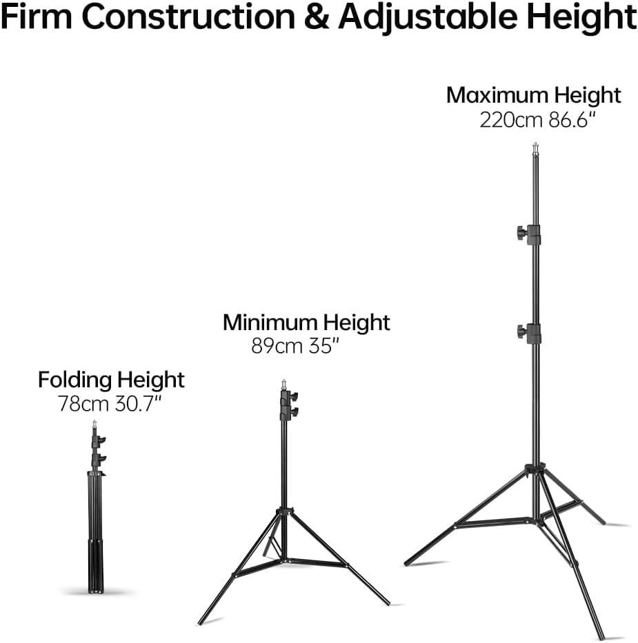 JINBEI Soporte de luz de fotografía de 7.2 pies86.6 in, trípode de metal plegable con interfaz universal estándar de 14 pulgadas para luz