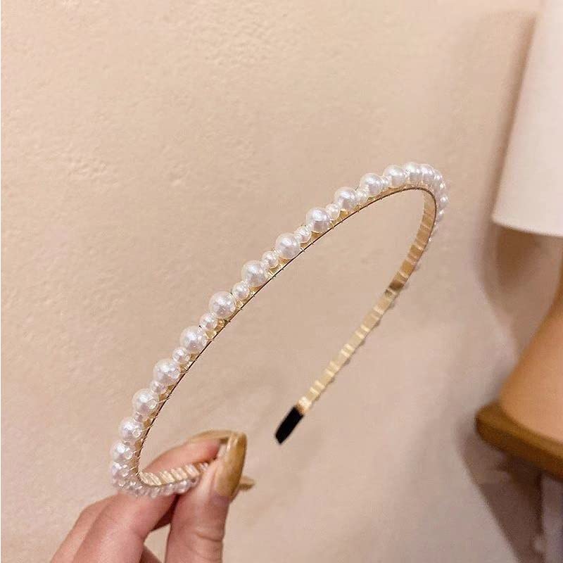 ZAHSY Diadema de perlas blancas para boda, para novia, damas de honor, diadema de perlas con diamantes de imitación para mujer, paquete de 4