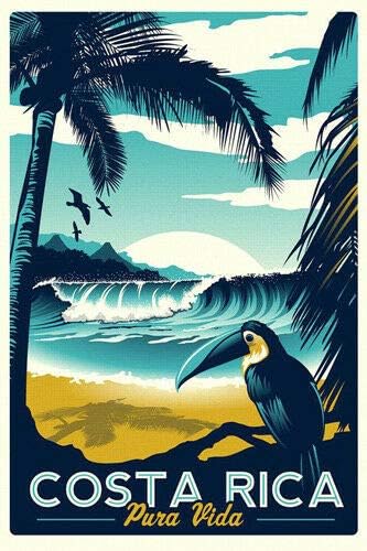 Imán de 3 x 4 pulgadas, diseño vintage de COSTA RICA Pura Vida, logotipo antiguo de la costa de viaje, adhesivo magnético de vinilo para parachoques