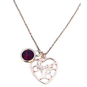 Personalized Sweet 16 Charm Birthday Necklace with Birthstone, Girls Custom Rose Gold Sweet Sixteen Jewelry Birthday Gift For Teens Personalized Sweet 16 Charm Birthday Necklace with Birthstone, Girls Custom Rose Gold Sweet Sixteen Jewelry Birthday Gift For Teens