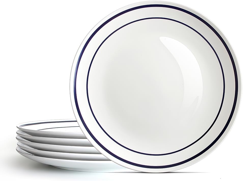 YFWOOD Juego de 6 platos llanos de cerámica, platos de ensalada de 8 pulgadas, mesa redonda de porcelana contemporánea, adecuados para postres,