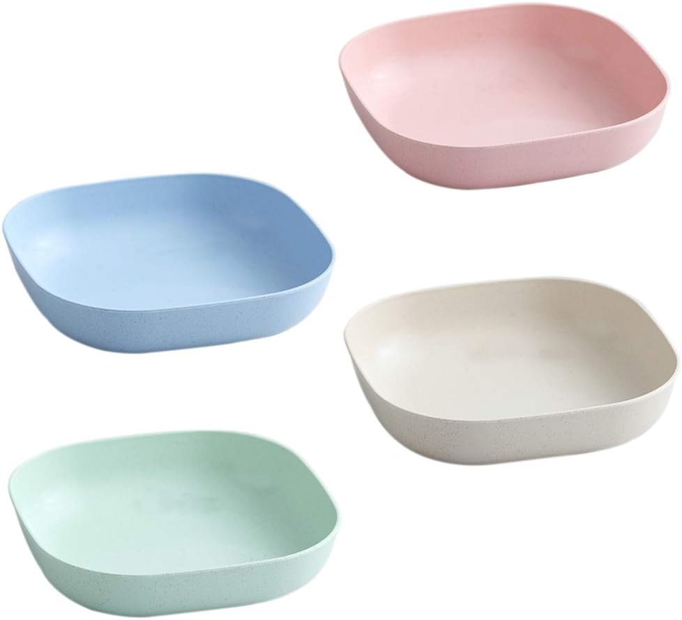 Juego de 4 cuencos cuadrados para cereales, cuencos pequeños de plástico para cocina, cuencos poco profundos de 6 pulgadas para sopa, ensalada,