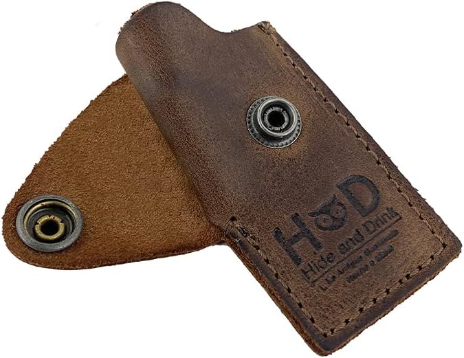 Hide & Drink, Funda protectora para encendedor de cuero rústico hecha a mano (marrón borbon)