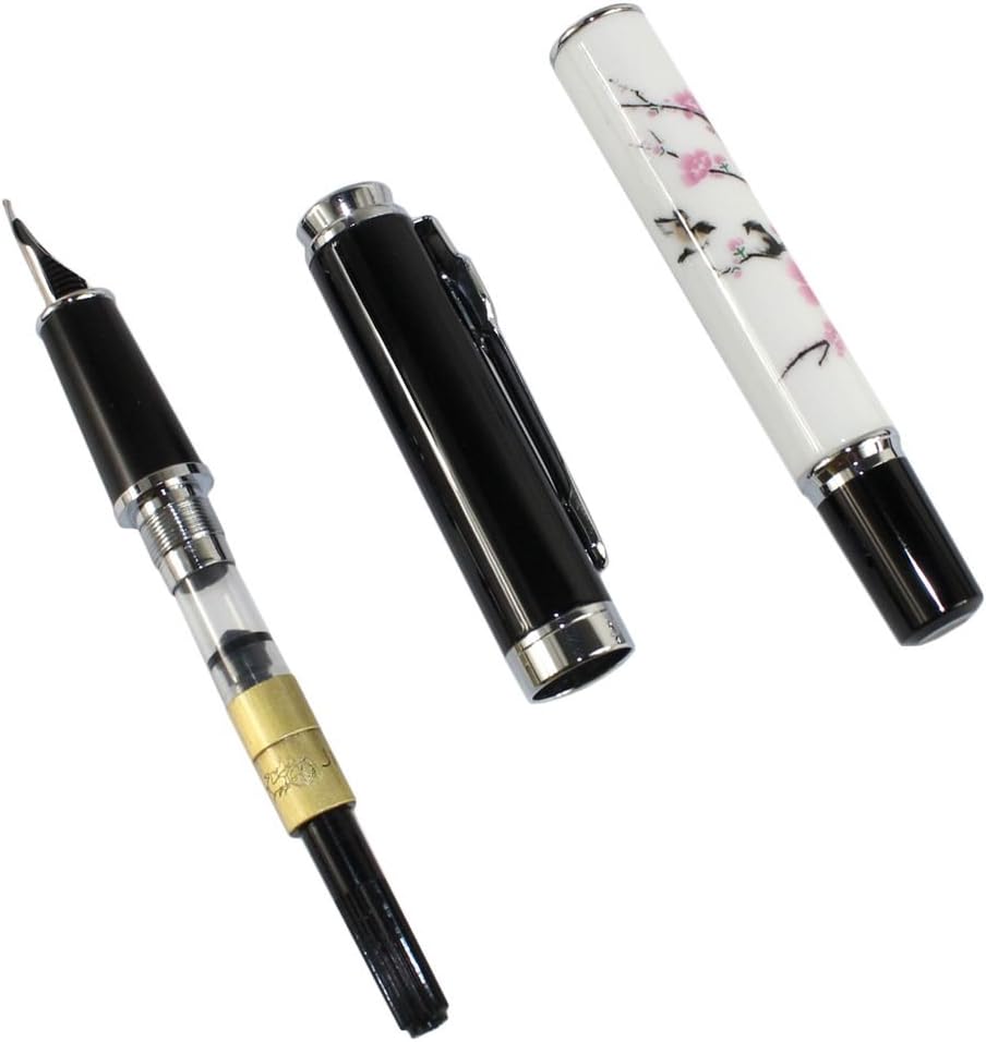 Gullor Elegante pluma estilográfica Jinhao 8802 Plum Flower con caja de regalo y cartuchos de tinta