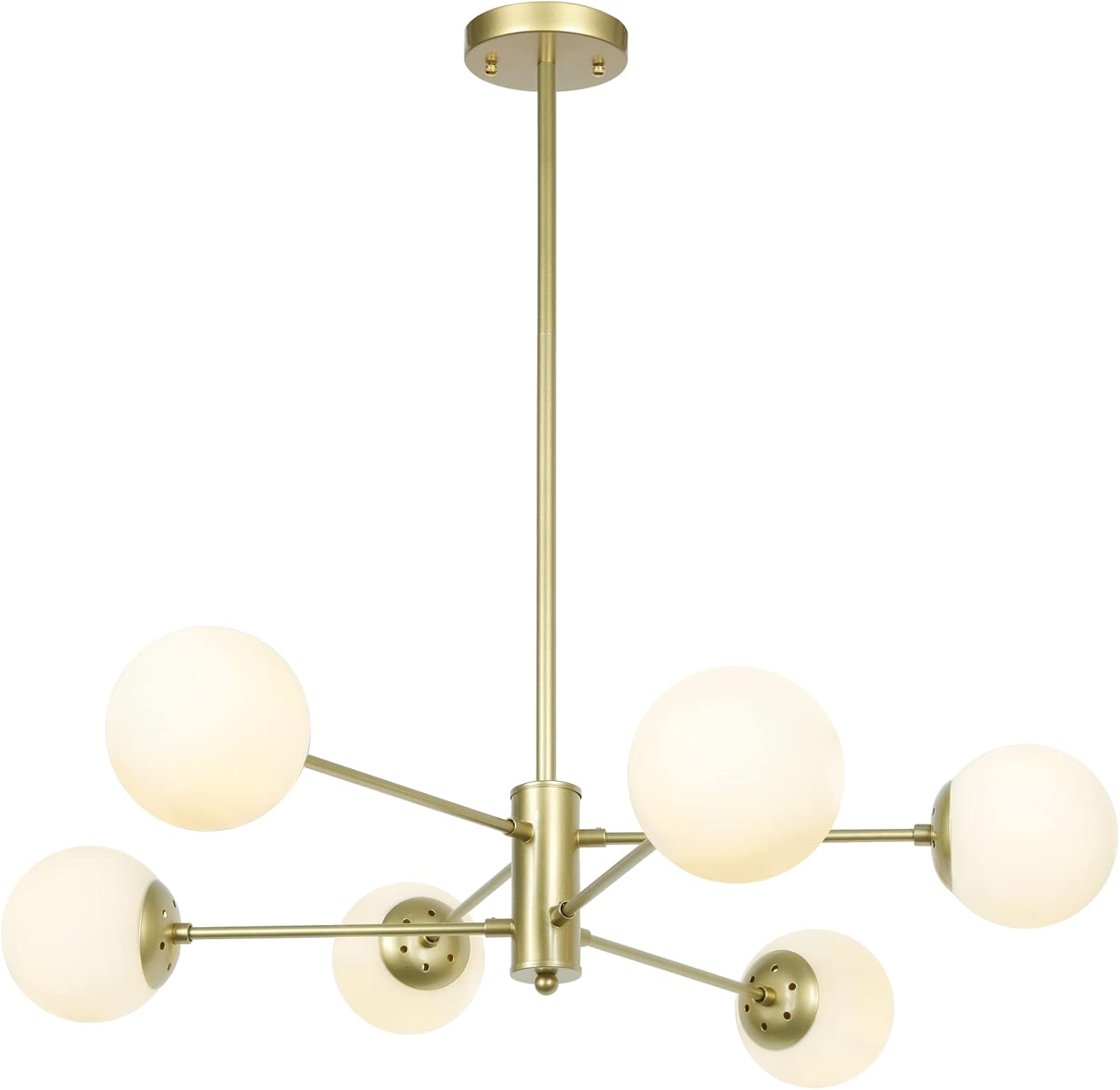 Candelabro de 6 luces doradas, lámpara moderna con pantalla de cristal de globo, lámpara de mediados de siglo para comedor, cocina y dormitorio