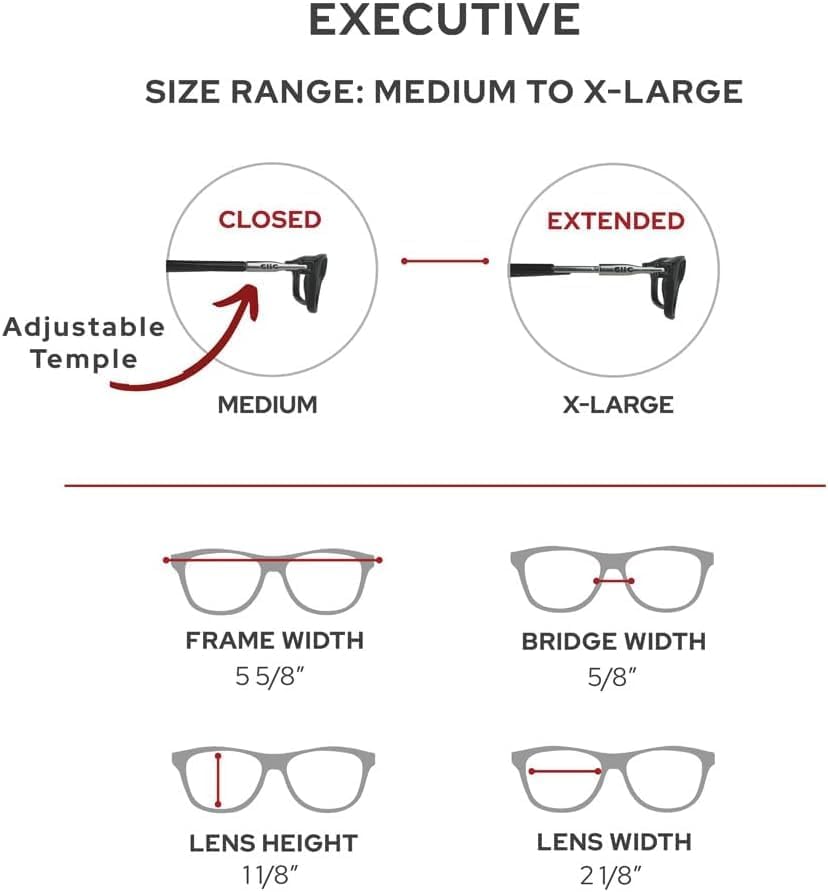 Clic Lentes de lectura magnéticos, lectores de computadora, lentes reemplazables, patillas ajustables, ejecutivos, (M-XL, transparente, aumento de