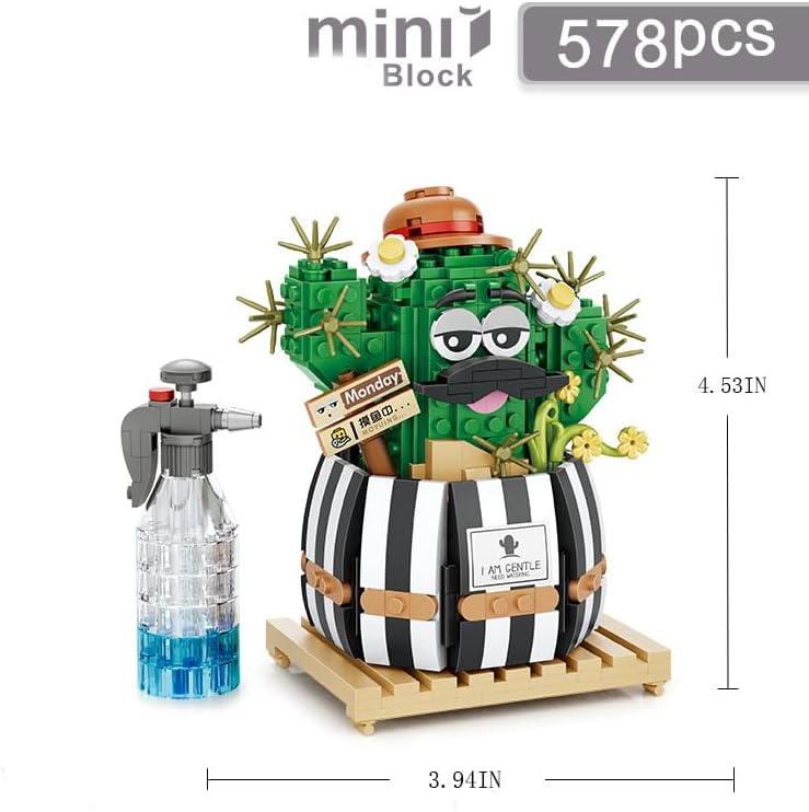 Juego de bloques de construcción de mini ladrillos de cactus, bonsái, 578 piezas de plantas, mini juegos de bloques de construcción, conjunto de