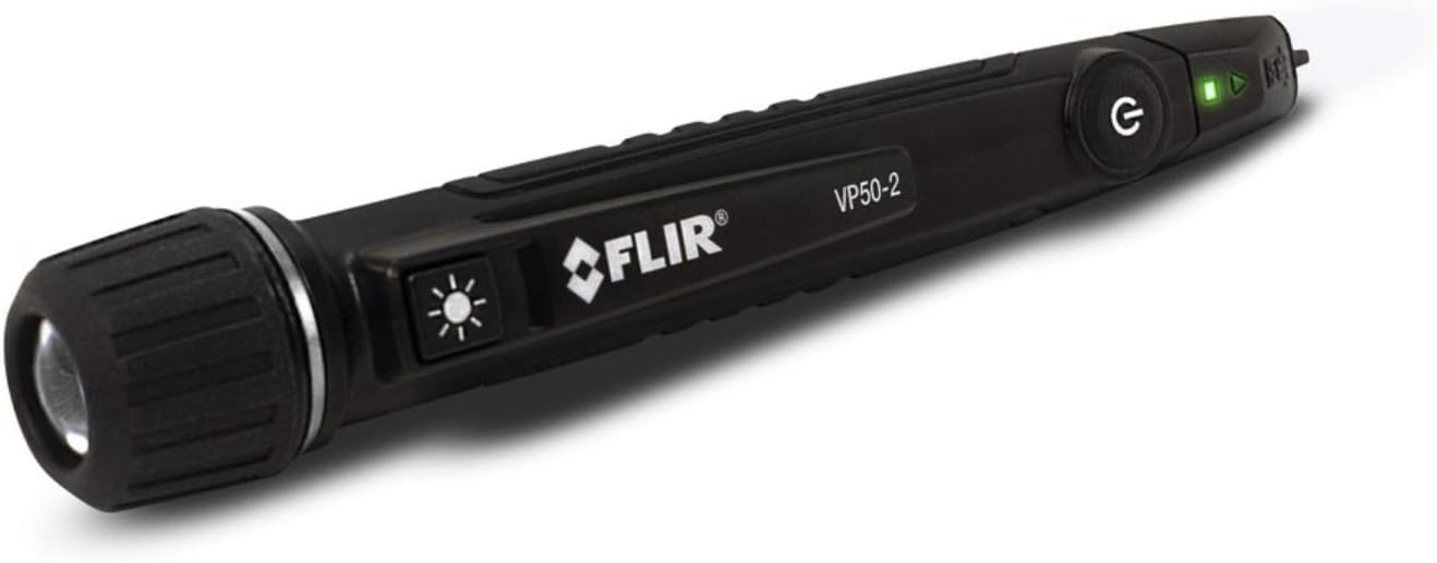FLIR VP50-2 CAT IV Non-Contact Voltage Detector, Featuring Light, Vibration, and Beeper Feedback Alarms and a Powerful LED Flashlight, Green