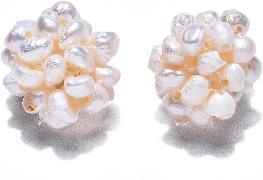 5 cuentas de perlas naturales de agua dulce culturales de 0.47 a 0.59 pulgadas hechas a mano, cuentas de racimo de bolas trenzadas de color blanco