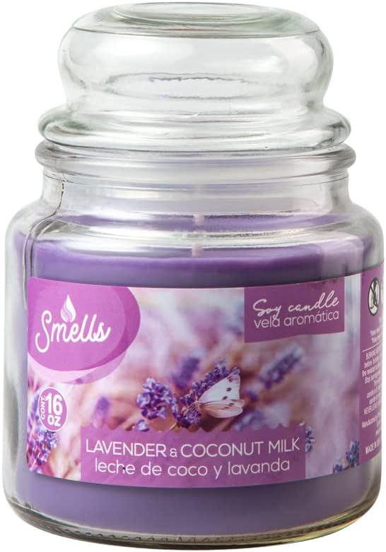 Smells – Vela perfumada en tarro grande de cera de soja prémium de 16 onzas. – 100% algodón de una sola mecha – Fragancia que elimina los olores del