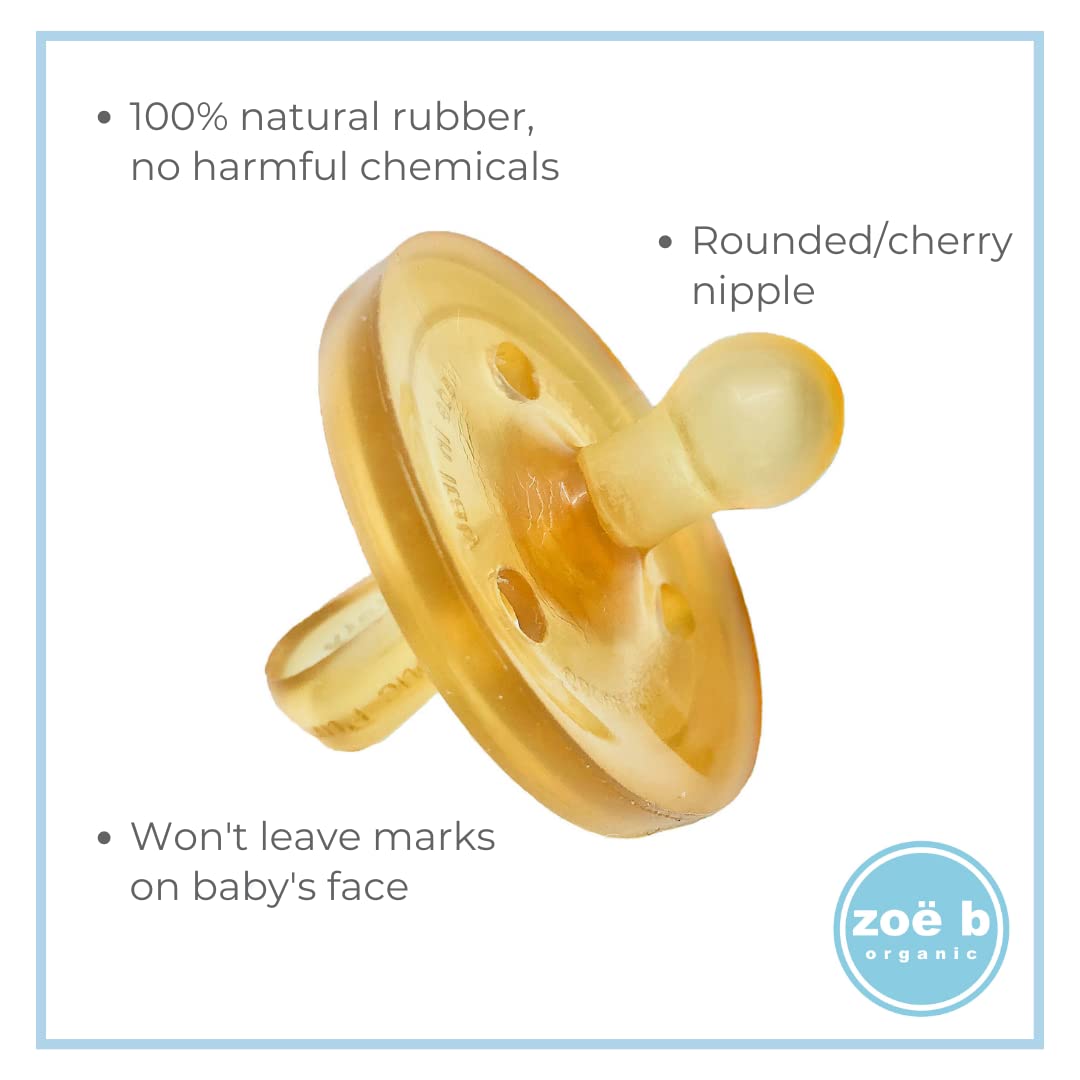 Simply Rubber Pacifiers – Shorter Nipple (Less Gagging) – Small Newborn (0-6 Months) – Breastfed Babies – RoundedCherry – Softer Natural Rubber –
