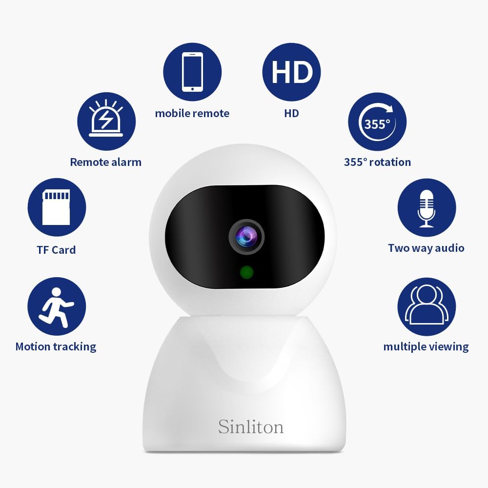 Sinliton Cámara de seguridad interior para el hogar, cámaras WiFi con aplicación de teléfono, monitor de bebé, cámaras de perro y gato, cámaras de