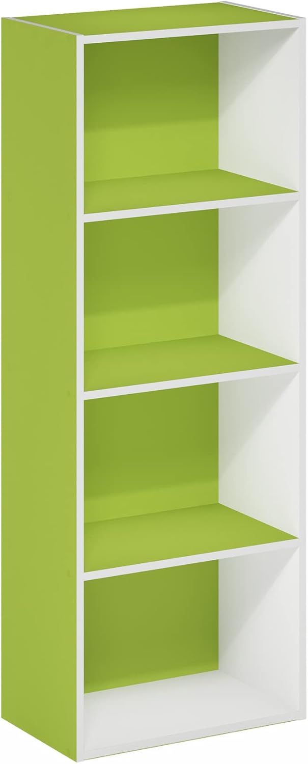 Furinno Luder – Estantería para libros, 4 niveles, color blanco y verde
