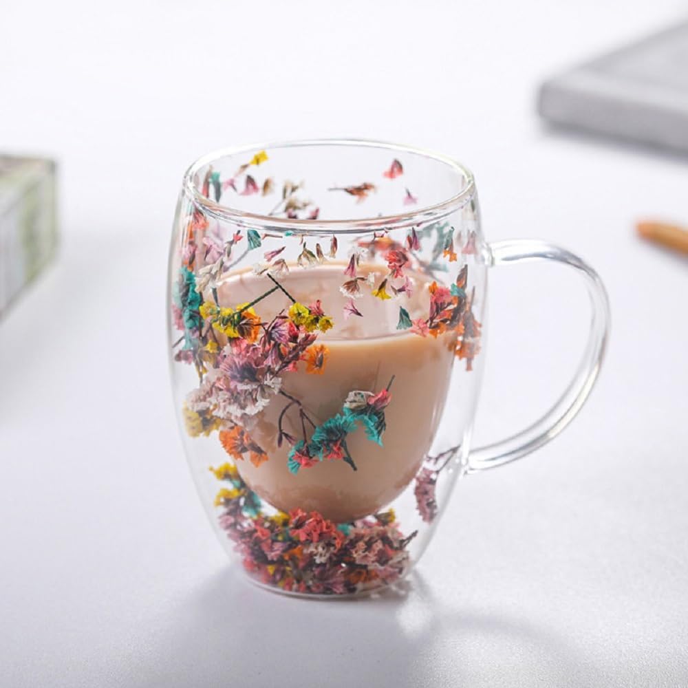 Tazas de café de vidrio de doble pared de 10 onzas con asa, tazas de té, vasos de bebidas, taza de té, taza de leche, un derroche de color, novedosa