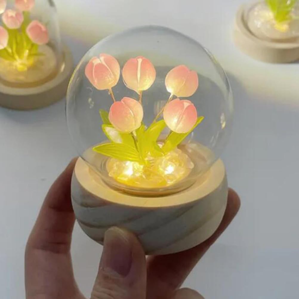 Lámpara de mesa hecha a mano con tulipán, decoración de mesita de noche, adorno de escritorio (5 flores)