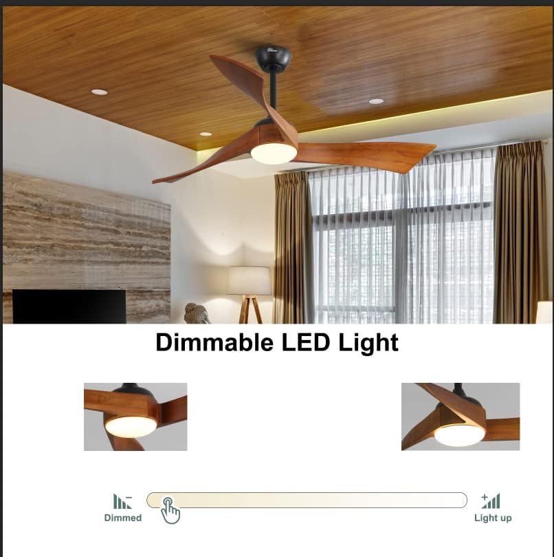 Sofucor Ventilador de techo de madera de 52 pulgadas para interiores con luz y control remoto, ventilador de techo de 3 aspas reversibles para