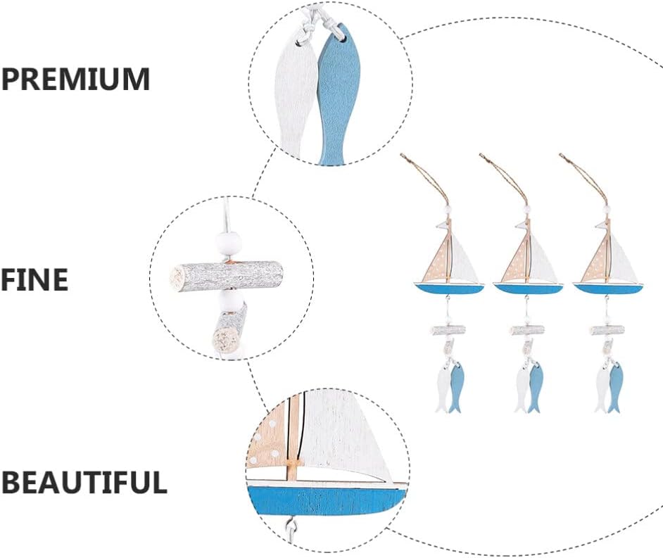 GANAZONO Decoración para el hogar, adorno de velero, 3 piezas de madera para colgar, decoración de pared para colgar en la puerta, decoración