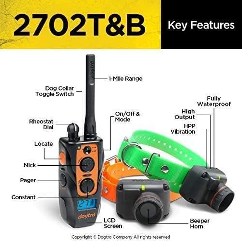 Dogtra 2702T&B Collar electrónico de entrenamiento de perros de largo alcance de 1 milla y 2 perros con sonido remoto para entrenamiento de perros