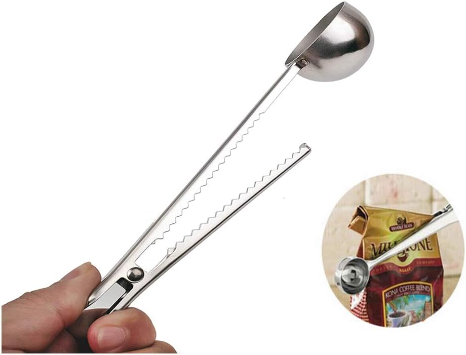 Paquete de 2 cucharas de café, cucharas medidoras de acero inoxidable, con clip para bolsa de café, adecuadas para café molido, granos de espresso,