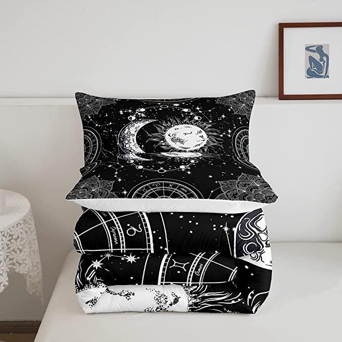 Juego de ropa de cama con sol y luna, constelación de galaxia, para niños, niñas, adolescentes, edredón psicodélico bohemio con mandala, juego de