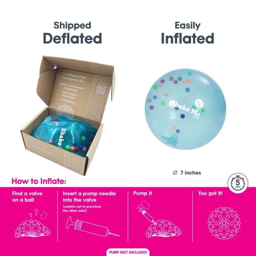 Edushape Bola sensorial de bola suave arcoíris para bebés y niños pequeños  7 pulgadas desinflada multicolor mini bola ruidosa con cuentas coloridas