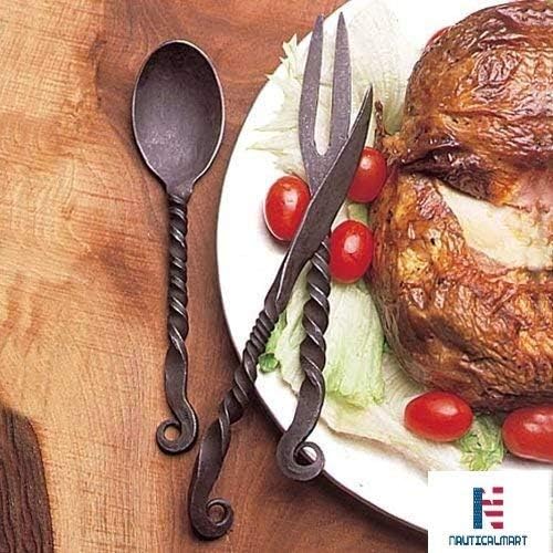 Utensilios de fiesta con bolsa – Juego de utensilios de cocina vikingos y medievales – Juego de utensilios de hierro forjados a mano con cuchillo