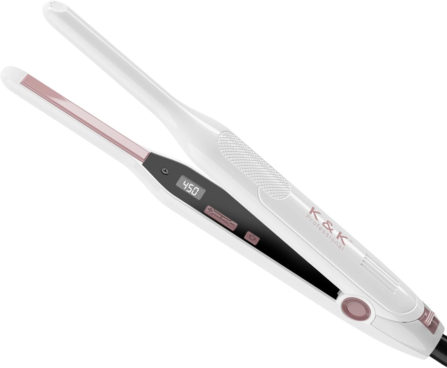 K&K Plancha pequeña de pelo corto, plancha plana mejorada para bordes, alisadores para corte Pixie, retoques y flequillo, pantalla digital, placa