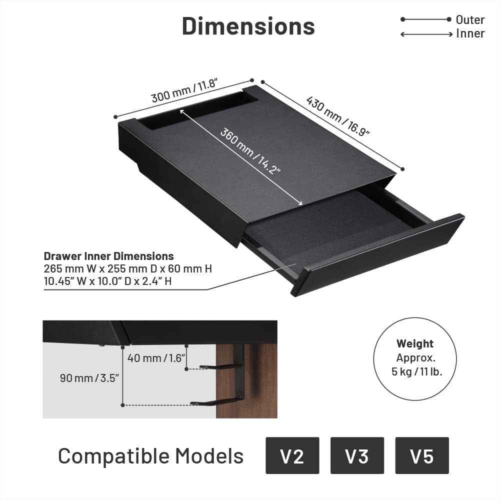 WALL Estante de consola de videojuegos con cajón de almacenamiento para soporte de TV modelos V2V3V5  Negro satinado