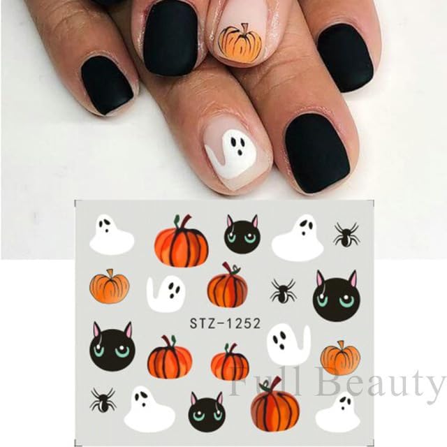 Diduikalor 6 calcomanías de arte de uñas de Halloween 3D, diseño de araña de esqueleto, diseño de arte de uñas, autoadhesivas, diseño de calavera
