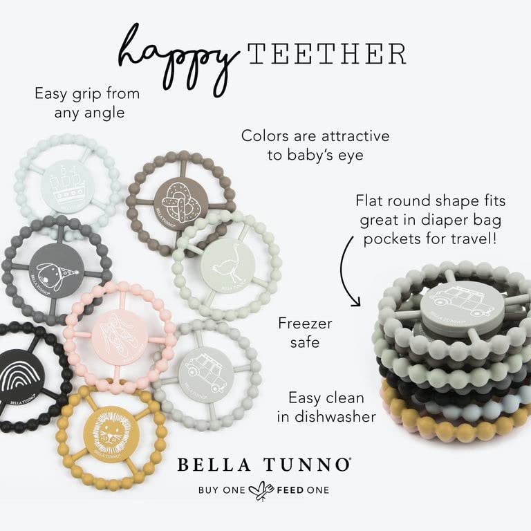 Bella Tunno Happy Teether – Juguete de mordedor suave y de fácil agarre para bebé, anillo de mordedor de silicona para ayudar a calmar las encías,