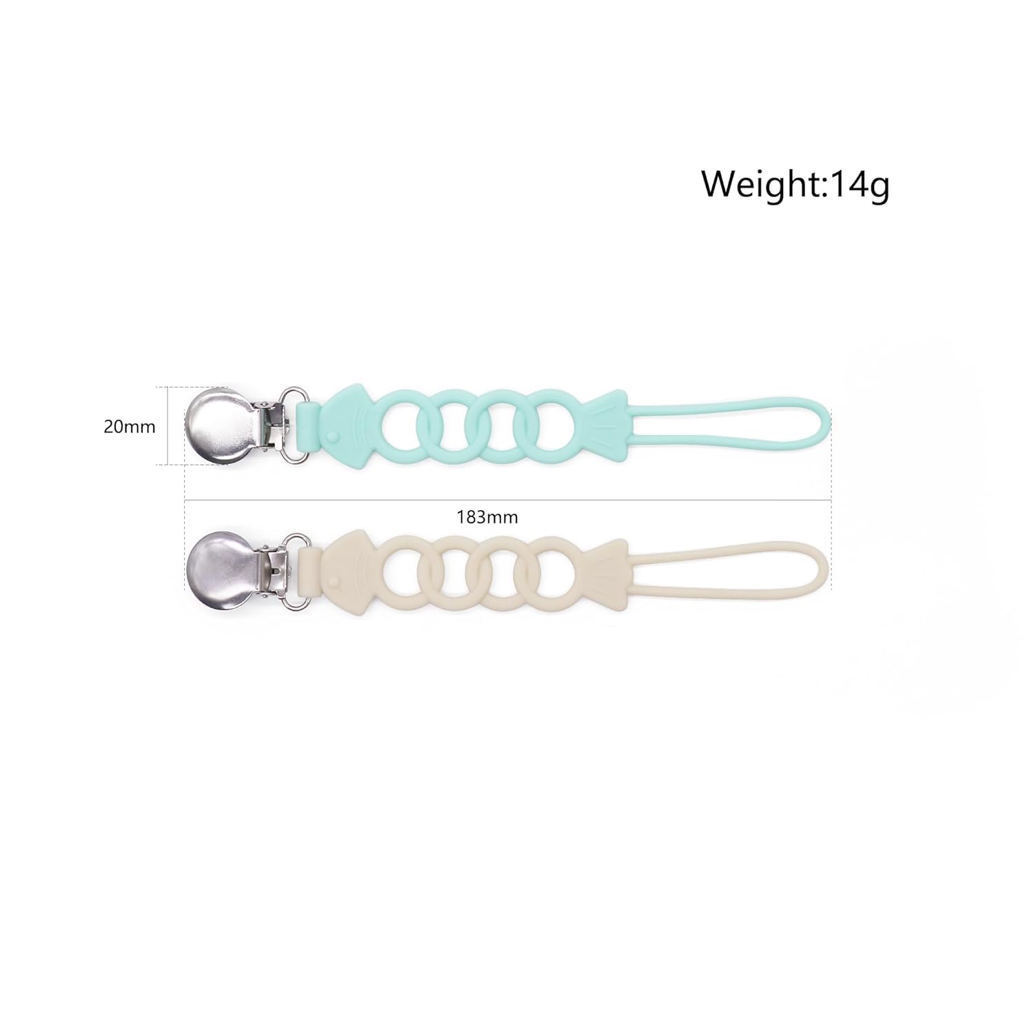 Pinza para chupete de silicona para bebés, niños y niñas, para recién nacidos, cumpleaños, baby shower, juego de 2 con clip de metal (peces)