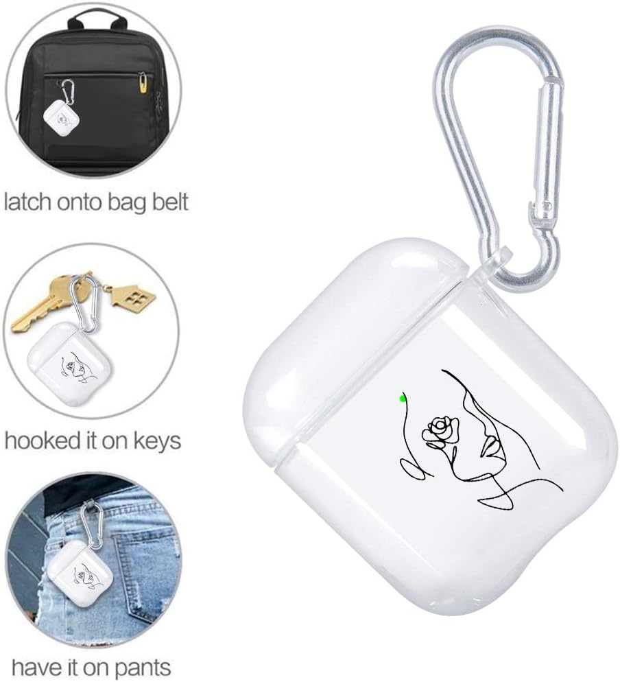 Funda transparente para AirPod 1 y 2 con mosquetón de llavero + bolsa de almacenamiento, funda de lujo para Airpod de pintura artística de lujo,
