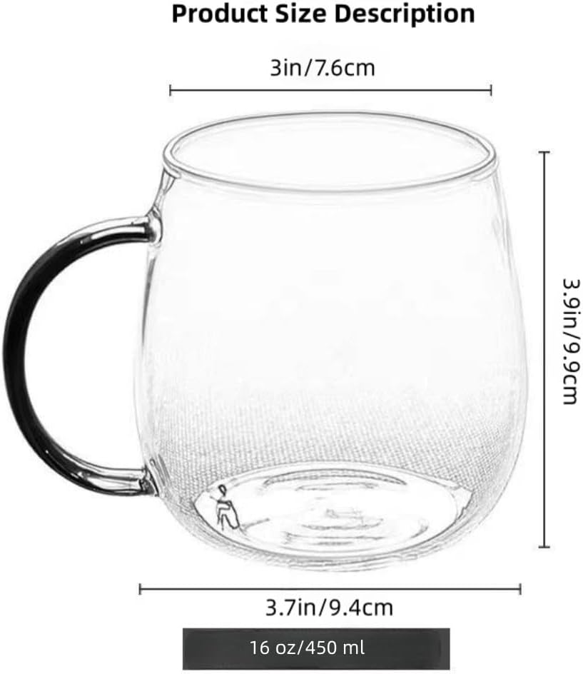 Taza de vidrio transparente con asa, mango verde16 oz, taza de vidrio de borosilicato alto para tazas de café de vidrio grandes con asa, tazas para