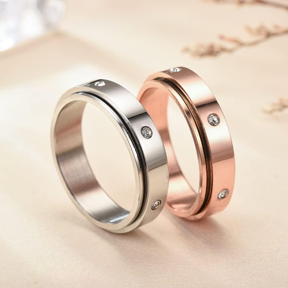 fekang Anillos de ansiedad para mujeres, anillos giratorios para aliviar el estrés, anillos giratorios para adolescentes y niñas, 4 anillos de acero