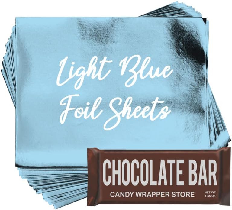 Hojas de papel de aluminio para envolver barras de chocolate Hershey’s de color azul claro, 40 hojas