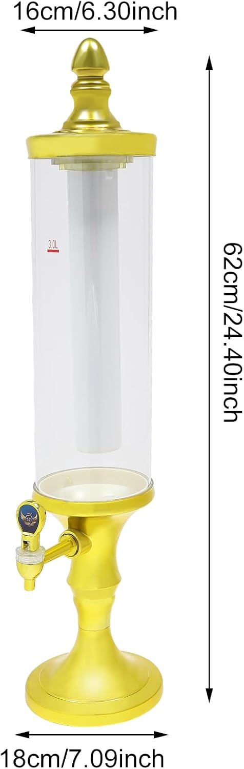 Dispensador de torre de cerveza de 3 litros con tubo de hielo y dispensador de cerveza de mesa ligera, 3.2 cuartos de galón 102 onzas, dispensador