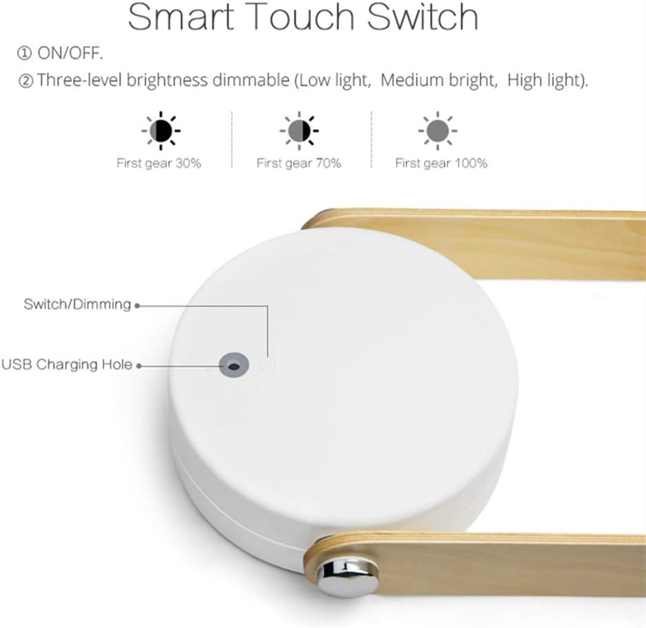 Lámpara de mesa plegable 4 en 1, luz LED retráctil USB, mango de madera, linterna portátil y linterna, control táctil, intensidad regulable, 3